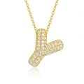 Detailed macro of 925 silver 18K gold letter Y pendant necklace with moissanite pavé - 45cm / Y-s925 Silver Moissanite Pendant With Chain