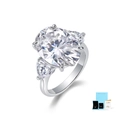 Detailed view of oval moissanite ring with pear-shaped side stones and GRA certificate - Size 8 / Moissanite Ring Set (With GRA Certificate & Gift Box)