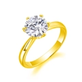Macro shot of gold six-prong crown setting with a brilliant round cut diamond ring - US Size 5 / 50 Points Moissanite Ring / Gold
