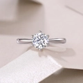 Macro shot of 925 silver ring featuring a six-prong crown set lab diamond solitaire - US Size 5 / 1ct Lab-Grown Diamond Ring / Silver