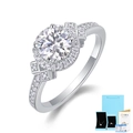 Detalle macro del anillo Moissanite halo con certificado GRA y caja de lujo azul - Talla US 5 / Anillo de Moissanita + Certificado GRA + Caja de Regalo