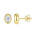 Elegantes pendientes de plata S925 dorada con moissanita ovalada en engaste bisel - Pendientes de Botón Ovalados Dorados 4x6mm