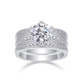 Detailed macro view of S925 sterling silver three-piece moissanite ring set with 6-prong setting - US Size 5 / Silver Style