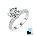 Detail of S925 sterling silver six-prong round diamond ring with side stone accents - US Size 5 / Moissanite Ring - 1 Carat + GRA Cert + Gift Box