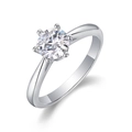 Classic S925 sterling silver engagement ring with six-prong round brilliant laboratory diamond - US Size 5 / Moissanite Ring (1 Carat) / Silver