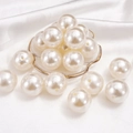 Creamy ivory ABS polished round imitation pearl beads with holes for DIY jewelry - Round Shape / 25mm 5 Pieces/Pack / Beige