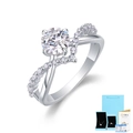 V-shaped S925 silver ring with lab-grown diamonds, including GRA certificate and gift box - Size 5 / S925 Silver Moissanite Ring - 1 Carat - GRA Cert + Gift Box