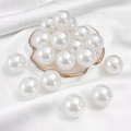 Spherical beige ABS faux pearl bead for DIY jewelry making on white silk background - Round Shape / 22mm 5 Pieces/Pack / White