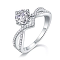 Lussuoso anello in argento S925 con diamante da laboratorio e fascia a doppia fila incrociata - Taglia US 9 / Moissanite (R13543)