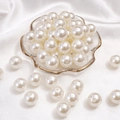 Creamy white round ABS pearl beads with thread holes for handmade jewelry and DIY crafts - Round Shape / 14mm 20 Pieces/Pack / Beige
