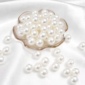 Polished white faux pearl beads for DIY jewelry making in elegant petal glass tray - Round Shape / 12mm (50 Pcs/Pack) / White