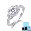 Elegante anillo halo de plata de ley S925 con certificado y embalaje azul de lujo - Talla US 5 / Anillo Diamante Laboratorio Con Certificado NGTC Y Caja Regalo