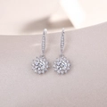 Elegant S925 silver sunflower earrings with lab-grown diamonds on shimmer background - Lab-Grown Diamond Dangle Earrings - 0.5ct / S925 Sterling Silver / Silver