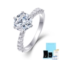 Anillo clásico de plata S925 con moissanita de seis garras, certificado GRA y estuche - Certificado GRA + Caja / Talla US 5 / Moissanita