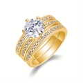 Three-piece set of S925 sterling silver rings with moissanite in gold finish - US Size 5 / Gold Style