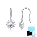 S925 Silver drop earrings with sunflower cut lab diamonds and hook closure in white gold finish - Moissanite 0.5ct with GRA/National Certificate & Gift Box / S925 Sterling Silver / Silver
