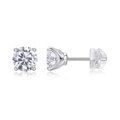 Close-up of 1ct round-cut moissanite stud earrings with classic four-prong silver setting - 925 Silver / Moissanite Stud Earrings - 1 Carat