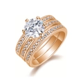 Three-piece rose gold S925 silver ring set with round moissanite and pavé diamonds - Rose Gold Style