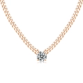 Roségoldene Panzerkette mit einem brillanten runden Moissanit-Solitär-Anhänger für Damen - 1 Karat Unverpackt / S925 Silber / Kettenlänge 45 + 5 cm / Roségold