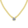 Klassische S925 Silber Kubanische Gliederkette mit rundem Moissanit-Anhänger für Damen - 1 Karat Unverpackt / S925 Silber / Kettenlänge 45 + 5 cm / Gold