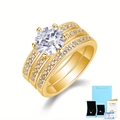 Three-piece gold plated moissanite ring set with a crown setting and shiny pavé bands - US Size 5 / Gold Style (With Gift Box)