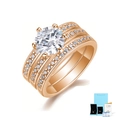 Three-piece rose gold ring set with round moissanite and a GRA certification card - Rose Gold Style (With Gift Box)