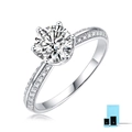 Luxuriöser S925 Silberring mit Moissanit, Sechs-Krallen-Fassung und Pavé-Besatz - Einstellbar Offen / Im Labor Gezüchteter Diamant (Mit Zertifikat & Geschenkbox) / 50 Punkte / Silber