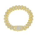 Close-up of hip hop gold Cuban link bracelet with rectangle pavé-set moissanite stones - L / Gold