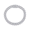 Detail of S925 silver Cuban link bracelet with moissanite pavé and secure box clasp - L / Silver