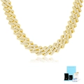 Gold plated hip hop Cuban link necklace with Moissanite stones, GRA certificate and gift box - 14MM Wide / 45CM / Gold (Gift Box Certificate Set)
