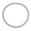 Hip-hop Cuban link necklace in silver finish with pavé set moissanite stones - 14MM Wide / 45CM / Silver (No Box)