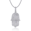 Colgante Mano de Fátima de plata 925 con cadena de tenis brillante para estilo hip hop - Colgante de Mano de Hamsa (P15376)