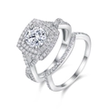 925 zilveren moissaniet ringenset met dubbele halo en pavé infinity-bandontwerp - US Maat 5 / Lab-diamanten ring