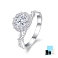 Gros plan d'une bague moissanite 1 carat avec coffret cadeau et certificat GRA - Taille US 5 / Bague Moissanite (1 Carat) Avec Certificat GRA Et Boîte Cadeau