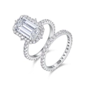 Set di anelli in argento S925 con moissanite taglio smeraldo e design halo - Taglia US 5 / Anello Impilabile in Moissanite-4ct