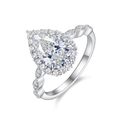Luxurious pear cut moissanite engagement ring in S925 sterling silver with halo setting - US Size 5 / 3 Carat Moissanite
