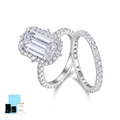Set di anelli in argento S925 con moissanite taglio smeraldo e certificato GRA incluso - Taglia US 5 / Anello Impilabile Moissanite-4ct (Con Certificato GRA e Confezione Regalo)