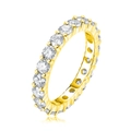 Detail of S925 silver 18K gold plated ring with round brilliant cut moissanite stones - Gold Moissanite Ring (R12742)