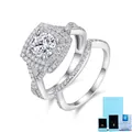 S925 zilveren bruidsringset met vierkante halo moissanite en pavé ringband - US Maat 5 / Gecultiveerde Diamanten Ring Set (Met Geschenkdoos & Certificaat)