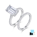 S925 sterling silver emerald cut moissanite wedding ring set with GRA certificate - US Size 5 / Moissanite Ring - 4ct + GRA Certificate + Box