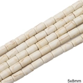 Perles cylindriques howlite blanche 5x8mm avec veines brunes pour création de bijoux - Cylindre / 5x8mm (1 Fil/Paquet) / Blanc