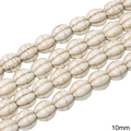 Fil de perles de turquoise blanche ovales de 10 mm avec veines brunes et rainures - Perle de Citrouille / 10mm (1 Fil/Paquet) / Blanc