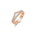 Detailed view of rose gold double V-shaped wishbone ring with pavé moissanite stones - US Size 5 / Double Layer Chevron Pave Ring / Rose Gold
