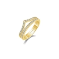 Detail of S925 silver double layer ring with gold plating and pavé set moissanite - US Size 5 / Double Layer Chevron Pave Ring / Gold