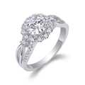 Elegant twisted S925 silver moissanite engagement ring with a brilliant halo design - Adjustable Open / S925 Sterling Silver 1 Carat Moissanite Ring