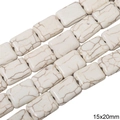 Perles rectangulaires plates en howlite blanche veinée marron, 15x20mm pour bijoux DIY - Carré Plat / 15x20mm (1 Fil/Paquet) / Blanc