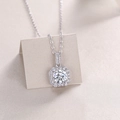 Macro shot of S925 sterling silver square halo pendant necklace with lab diamond - 1 ct / Lab-Grown Diamond Style