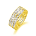 Modern triple row gold-plated S925 silver ring with rectangular moissanite stones - US 5 / Gold