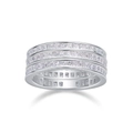 Close-up of triple-row princess cut moissanite eternity ring in 18K gold plated silver - US 5 / Silver