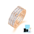 Détail de la bague en moissanite à trois rangs en or rose avec certificat GRA - Taille 5 / Avec Certificat GRA et Boîte Cadeau / Or rose